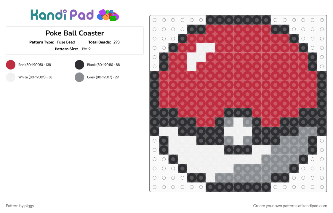 Poke Ball Coaster - Fuse Bead Pattern by piggy on Kandi Pad - red