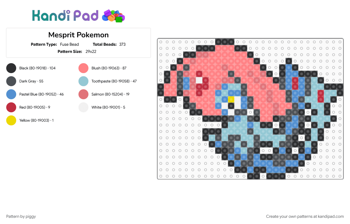 Mesprit Pokemon - Fuse Bead Pattern by piggy on Kandi Pad - light blue, pokemon, red