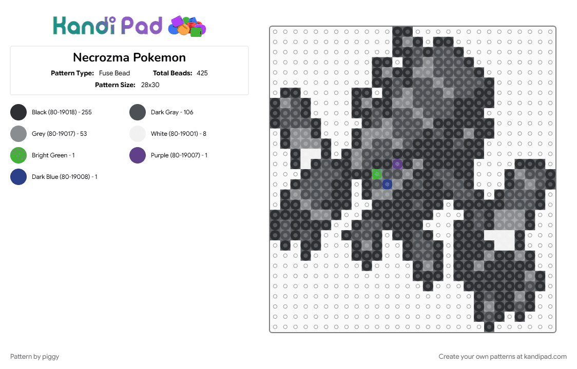 Necrozma Pokemon - Fuse Bead Pattern by piggy on Kandi Pad - black, gray, pokemon