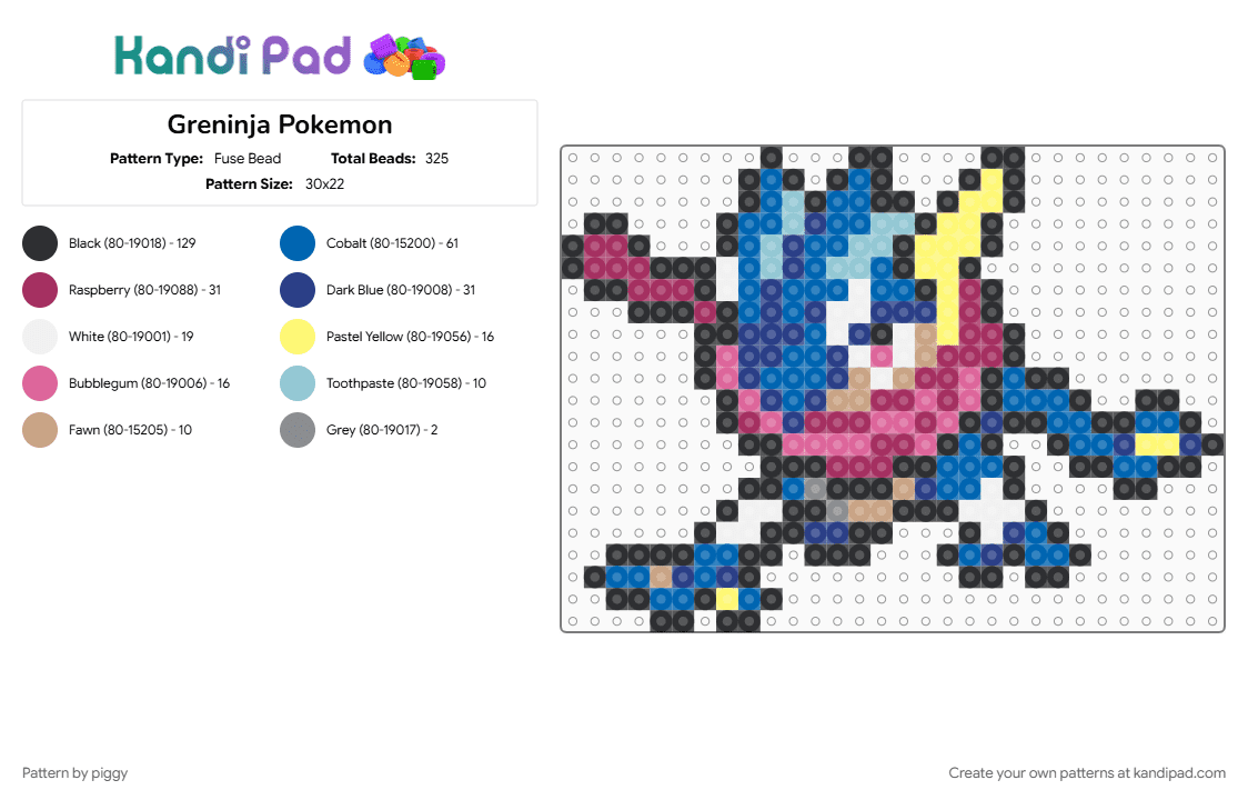 Greninja Pokemon - Fuse Bead Pattern by piggy on Kandi Pad - blue, pink