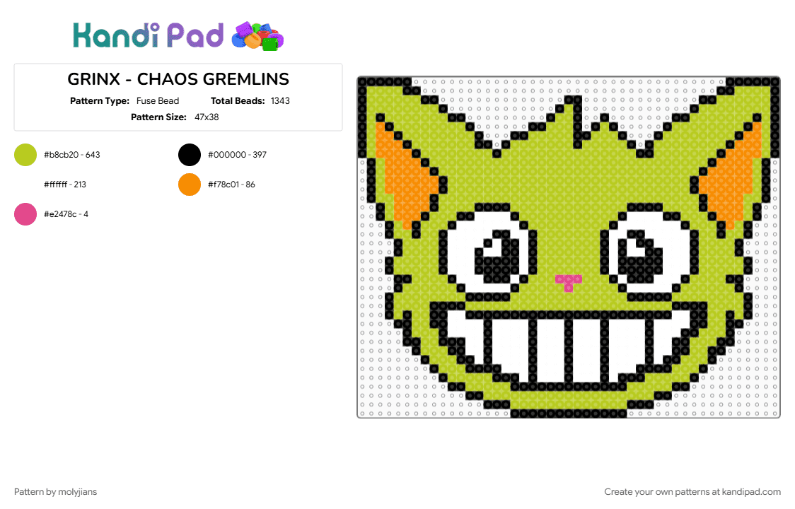 GRINX - CHAOS GREMLINS - Fuse Bead Pattern by molyjians on Kandi Pad - green