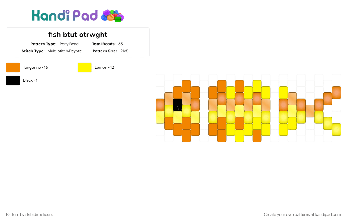 fish btut otrwght - Pony Bead Pattern by skibidirixslicers on Kandi Pad - orange, yellow
