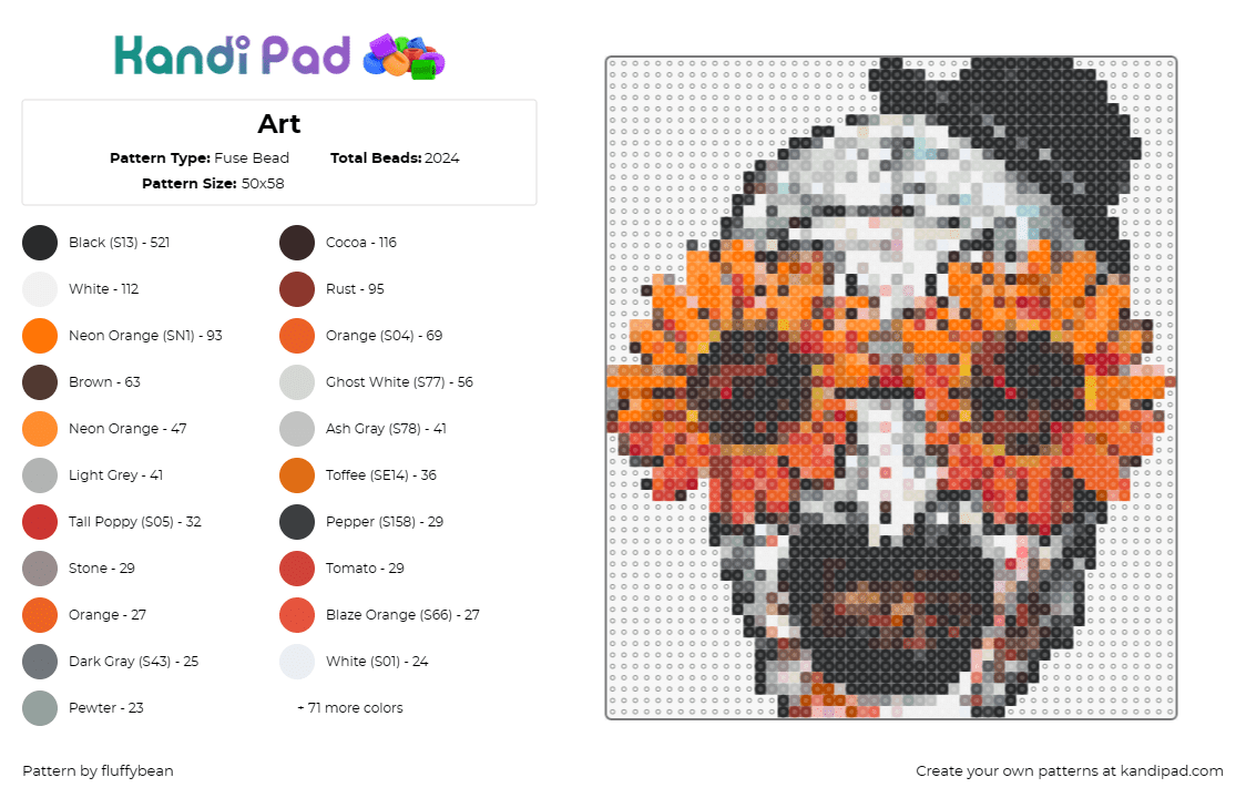 Art - Fuse Bead Pattern by fluffybean on Kandi Pad - art,terrifier,sunflowers,clown,eyes,horror,movie,portrait,scary,orange,gray