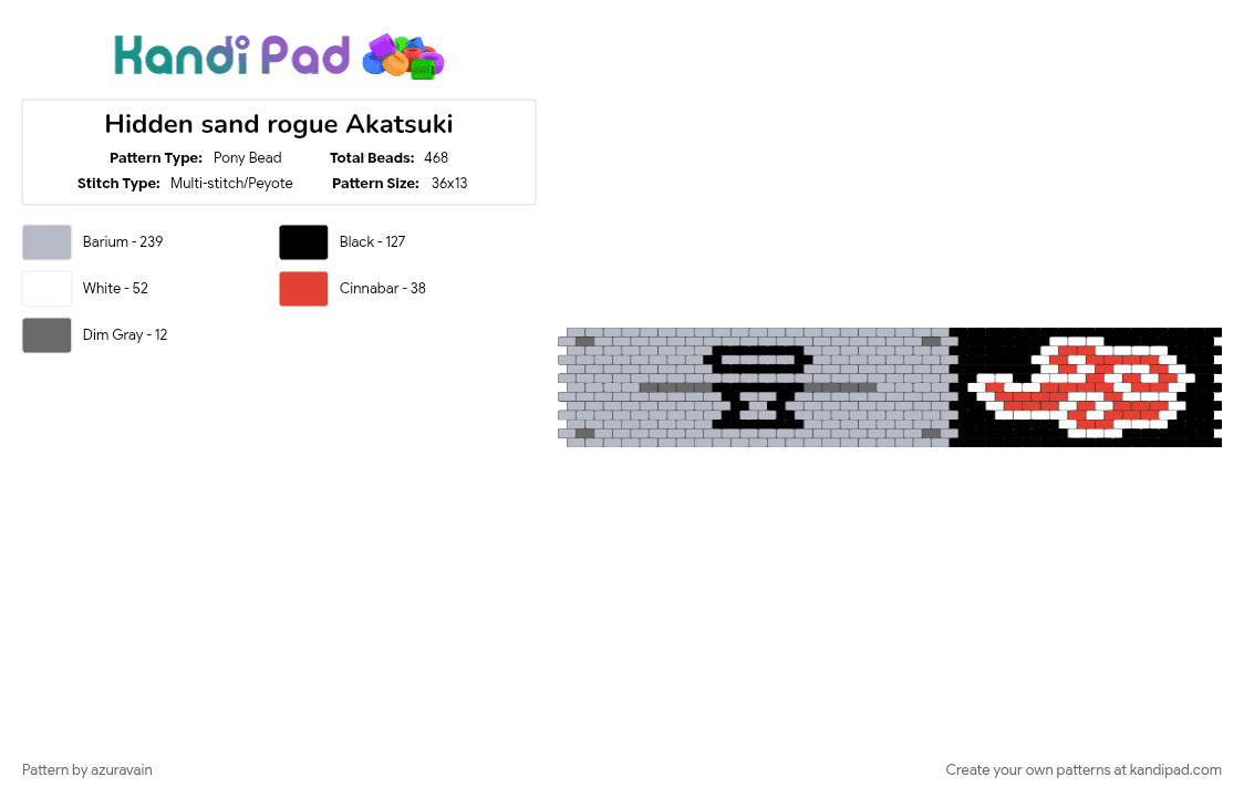 Hidden sand rogue Akatsuki - Pony Bead Pattern by azuravain on Kandi Pad - akatsuki, hidden sand, red, rogue, sasori, white