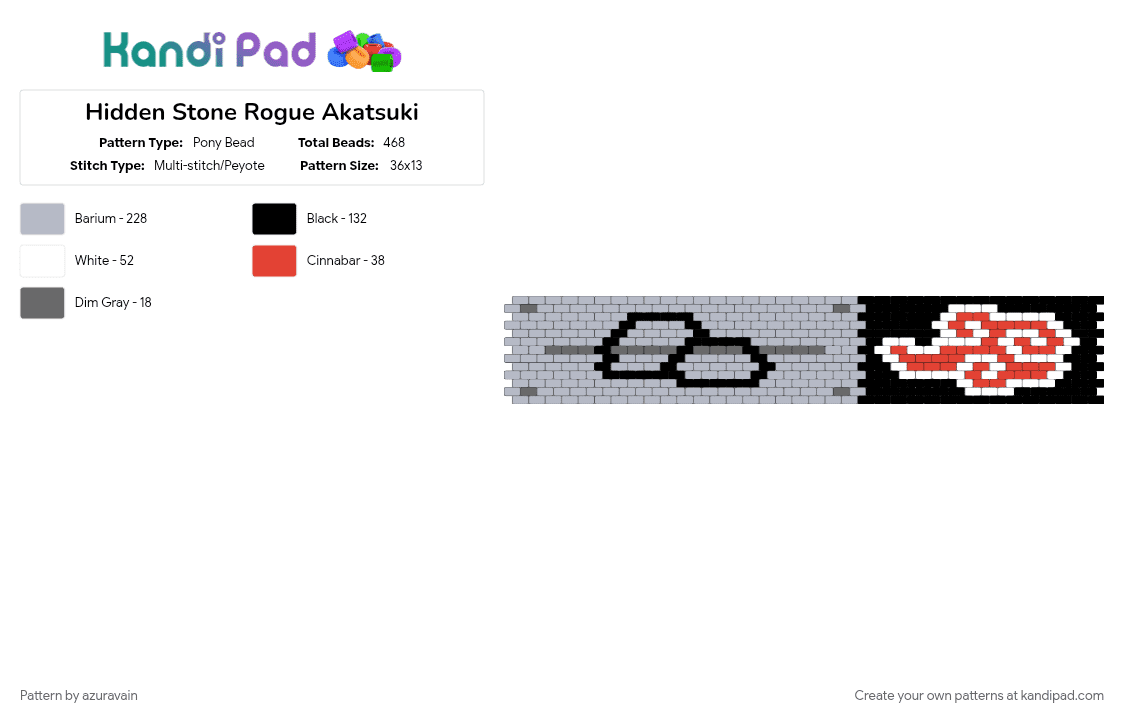 Hidden Stone Rogue Akatsuki - Pony Bead Pattern by azuravain on Kandi Pad - akatsuki, deidara, gray, hidden stone, red, rogue, white