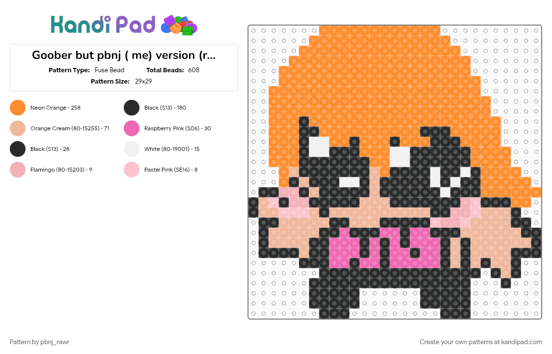 Goober but pbnj ( me) version (remix) - Fuse Bead Pattern by pbnj_rawr on Kandi Pad - orange