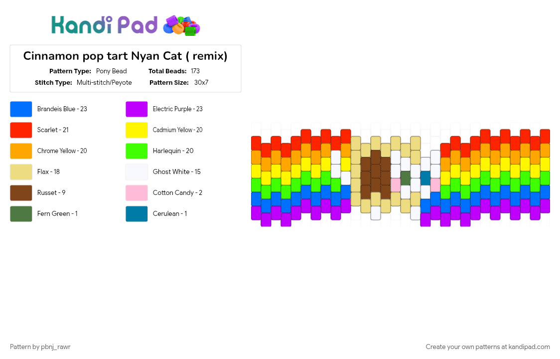Cinnamon pop tart Nyan Cat ( remix) - Pony Bead Pattern by pbnj_rawr on Kandi Pad - blue, colorful, red, yellow