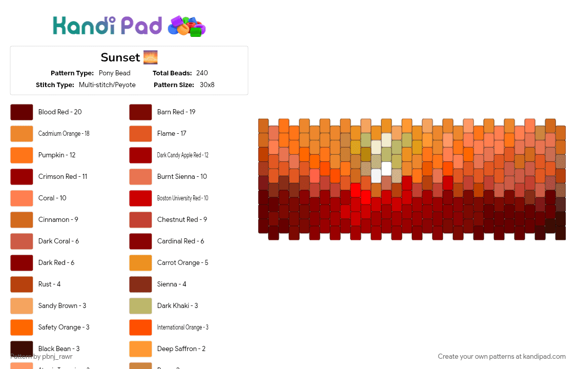 Sunset 🌅 - Pony Bead Pattern by pbnj_rawr on Kandi Pad - 