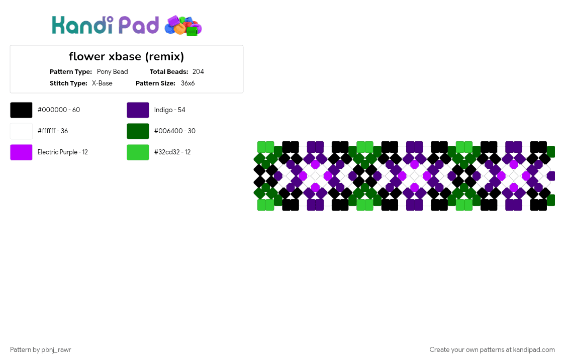 flower xbase (remix) - Pony Bead Pattern by pbnj_rawr on Kandi Pad - green, purple