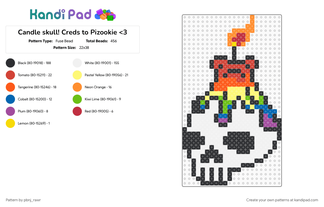 Candle skull! Creds to Pizookie - Fuse Bead Pattern by pbnj_rawr on Kandi Pad - orange, red, white, yellow