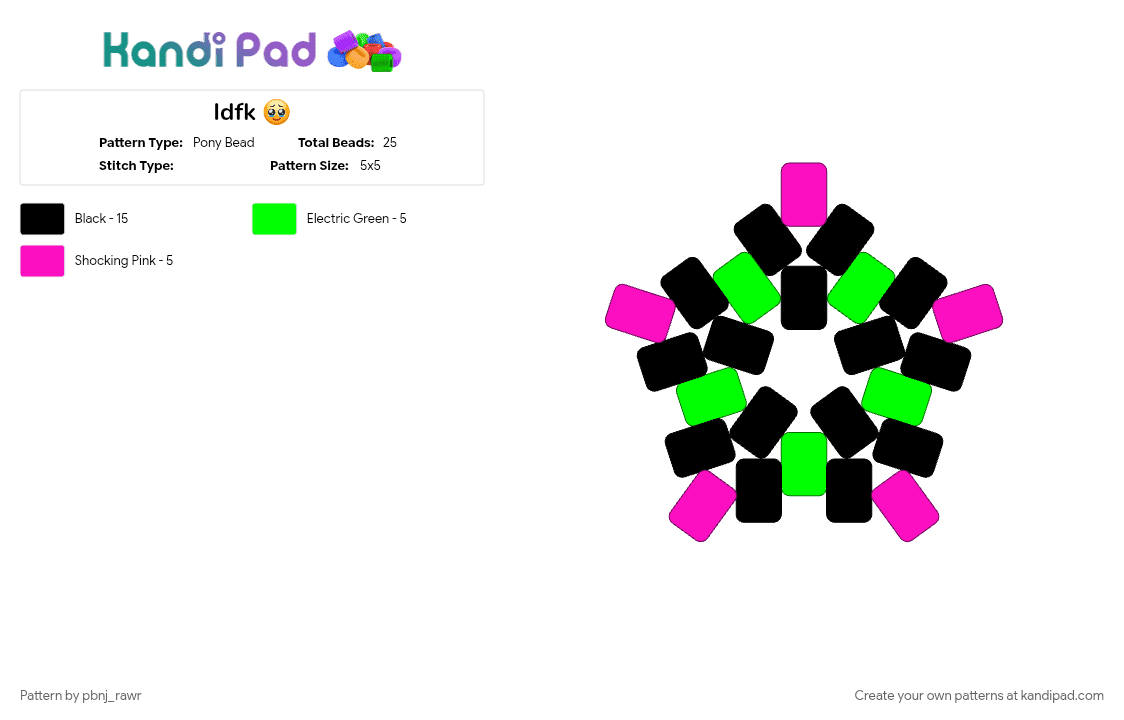 Idfk 🥹 - Pony Bead Pattern by pbnj_rawr on Kandi Pad - green, pink, star