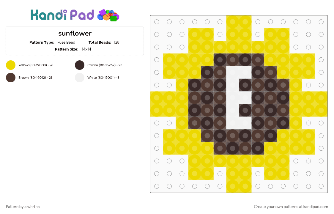sunflower - Fuse Bead Pattern by alwhrfna on Kandi Pad - brown, yellow