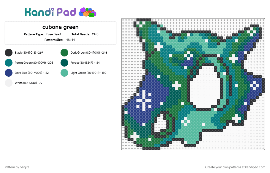 cubone green - Fuse Bead Pattern by benjita on Kandi Pad - green, teal