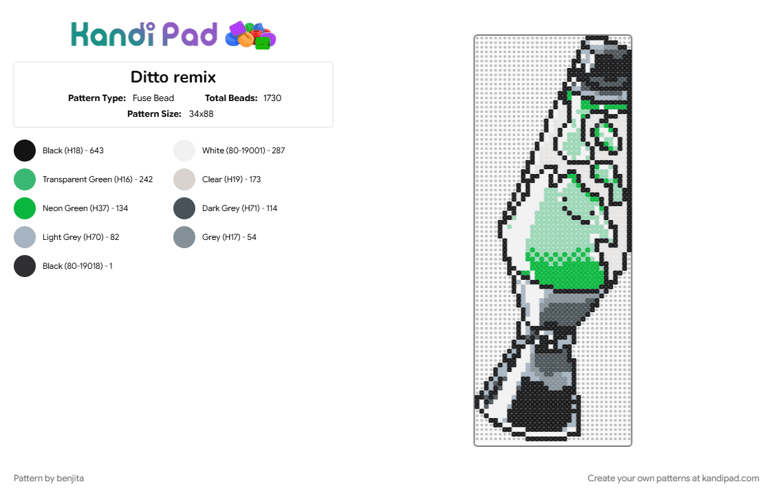 Ditto remix - Fuse Bead Pattern by benjita on Kandi Pad - beige, green
