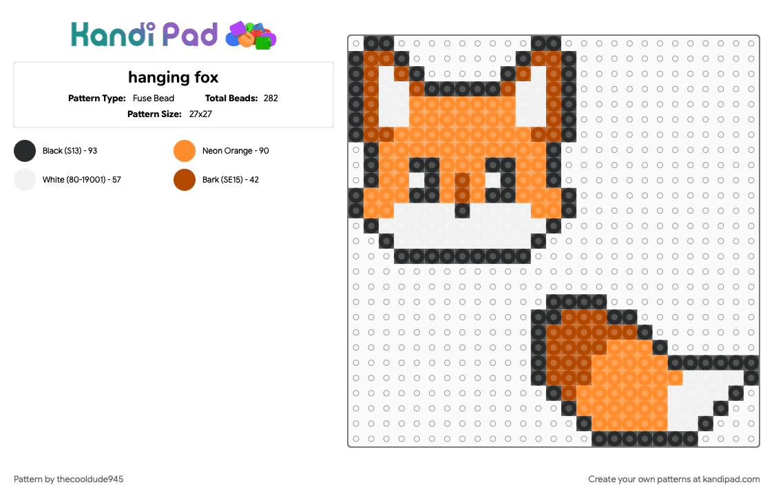 hanging fox - Fuse Bead Pattern by thecooldude945 on Kandi Pad - animal, fox, hanging, orange, red