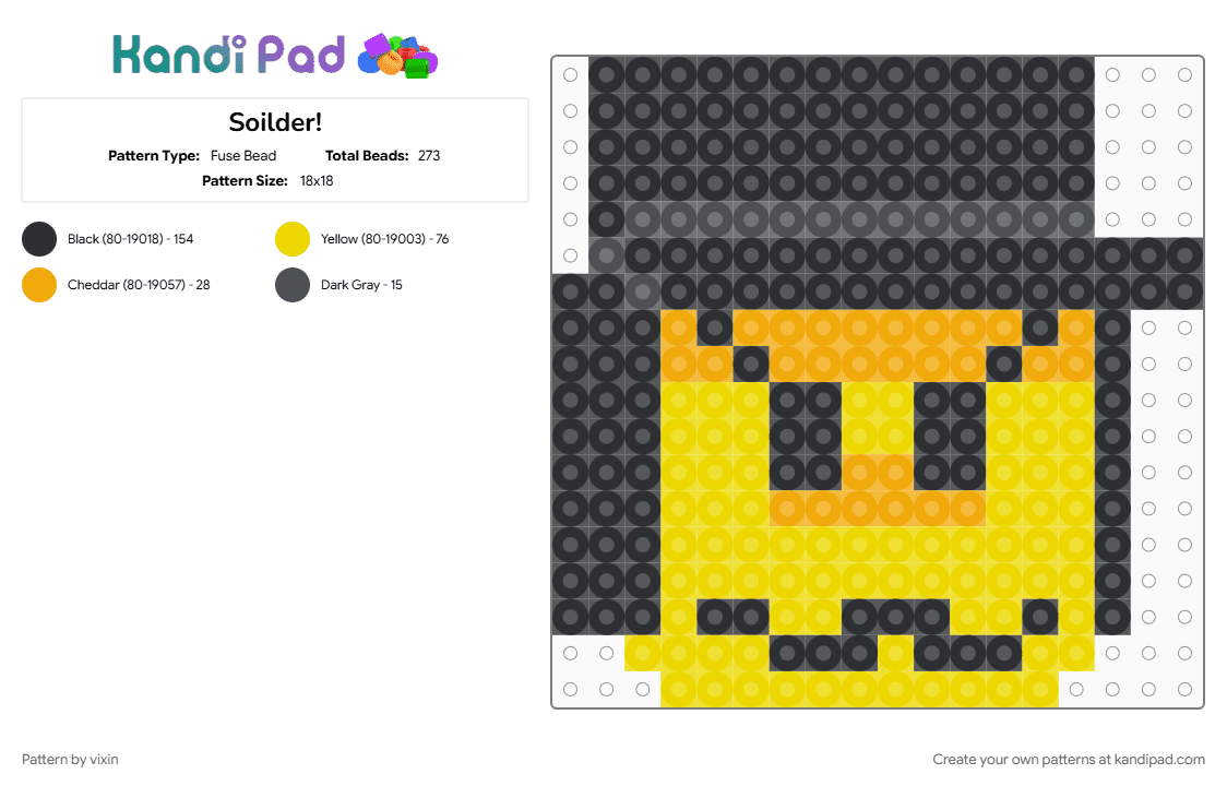 Soilder! - Fuse Bead Pattern by vixin on Kandi Pad - black, character, charm, gaming, head, mafioso, video game, yellow