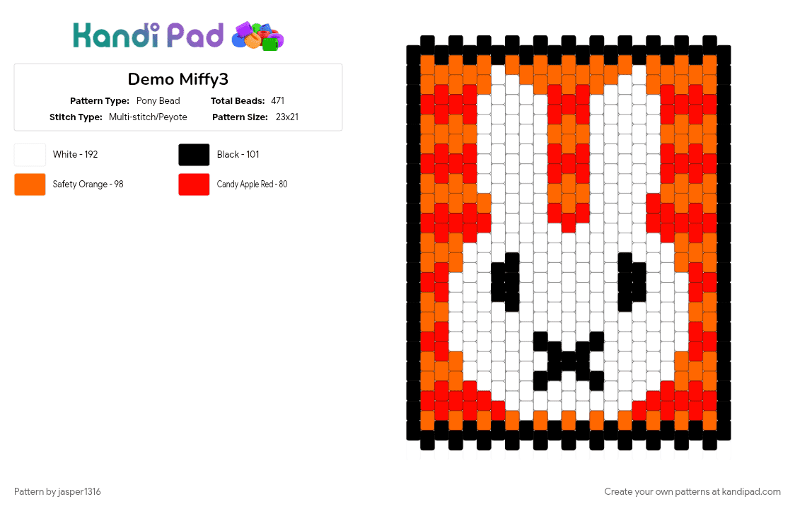 Demo Miffy3 - Pony Bead Pattern by jasper1316 on Kandi Pad - orange, red