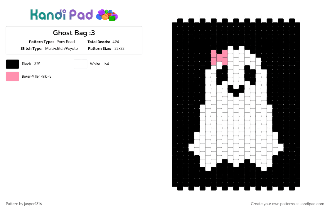 Ghost Bag :3 - Pony Bead Pattern by jasper1316 on Kandi Pad - black, white