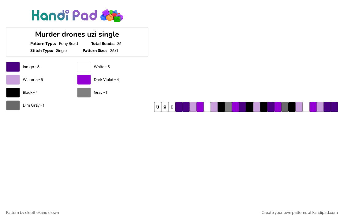 Murder drones uzi single - Pony Bead Pattern by cleothekandiclown on Kandi Pad - purple