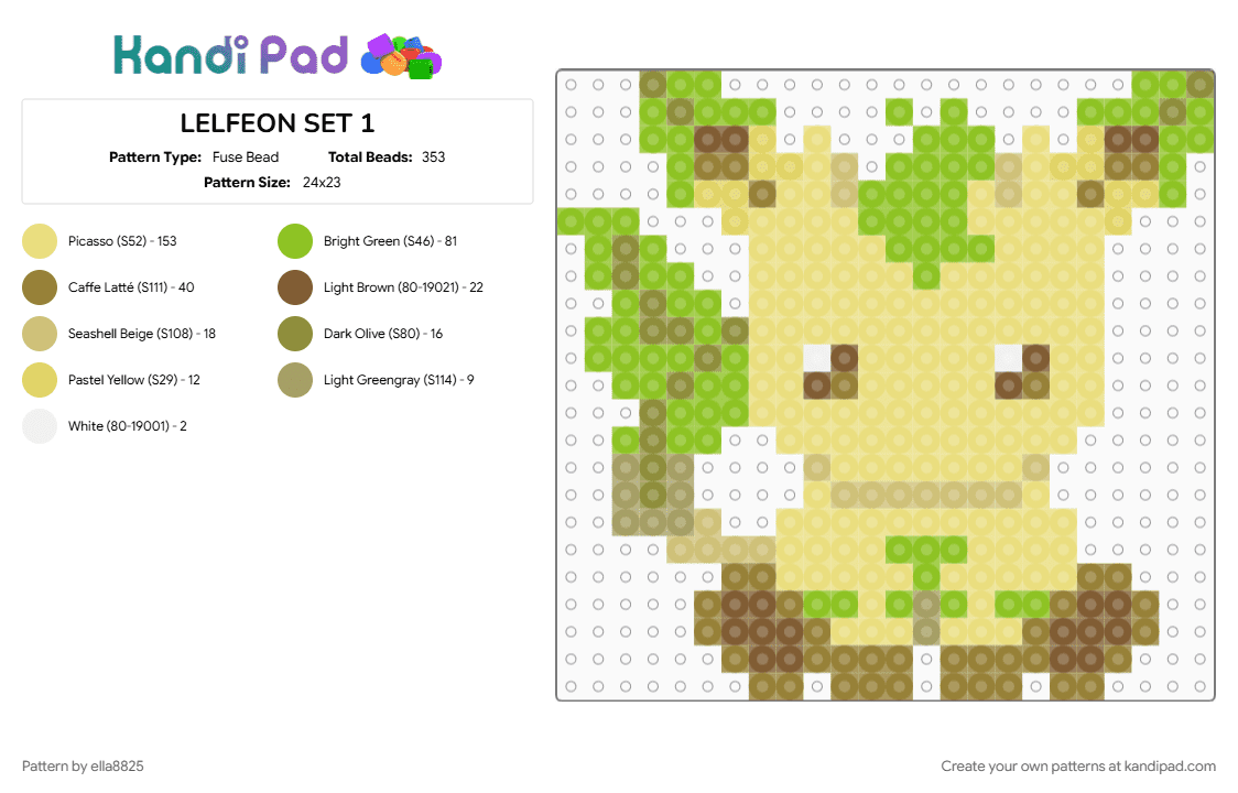 LELFEON SET 1 - Fuse Bead Pattern by ella8825 on Kandi Pad - gold, green, yellow