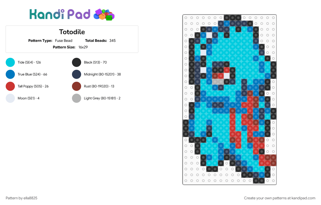 Totodile - Fuse Bead Pattern by ella8825 on Kandi Pad - blue, light blue