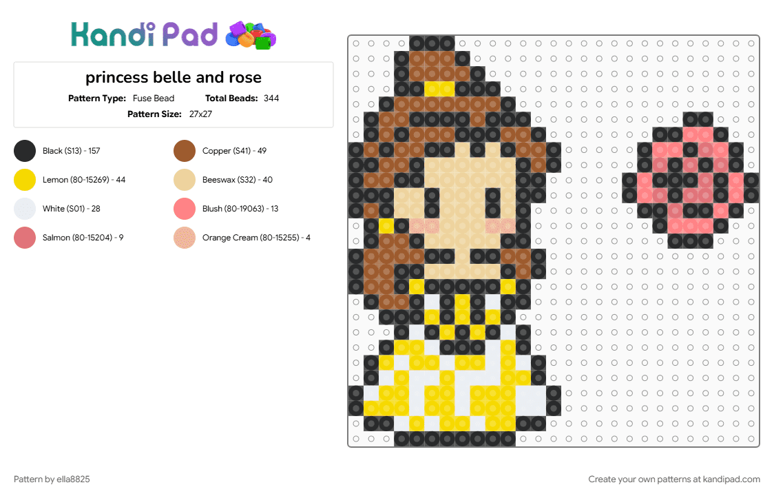 princess belle and rose - Fuse Bead Pattern by ella8825 on Kandi Pad - beige, tan, yellow
