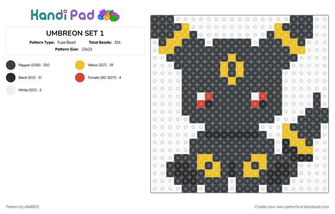 UMBREON SET 1 - Fuse Bead Pattern by ella8825 on Kandi Pad - black, yellow