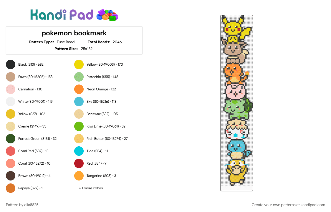 pokemon bookmark - Fuse Bead Pattern by ella8825 on Kandi Pad - beige, colorful, teal, yellow
