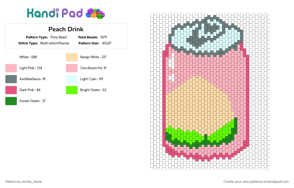 Peach Drink - Pony Bead Pattern by stickie_starie on Kandi Pad - beige, food, peach, pink, soda pop, white