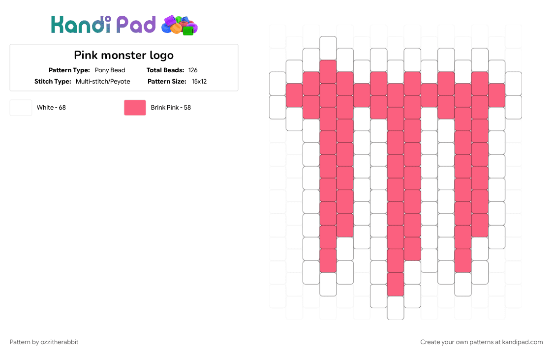 Pink monster logo - Pony Bead Pattern by ozzitherabbit on Kandi Pad - red, white