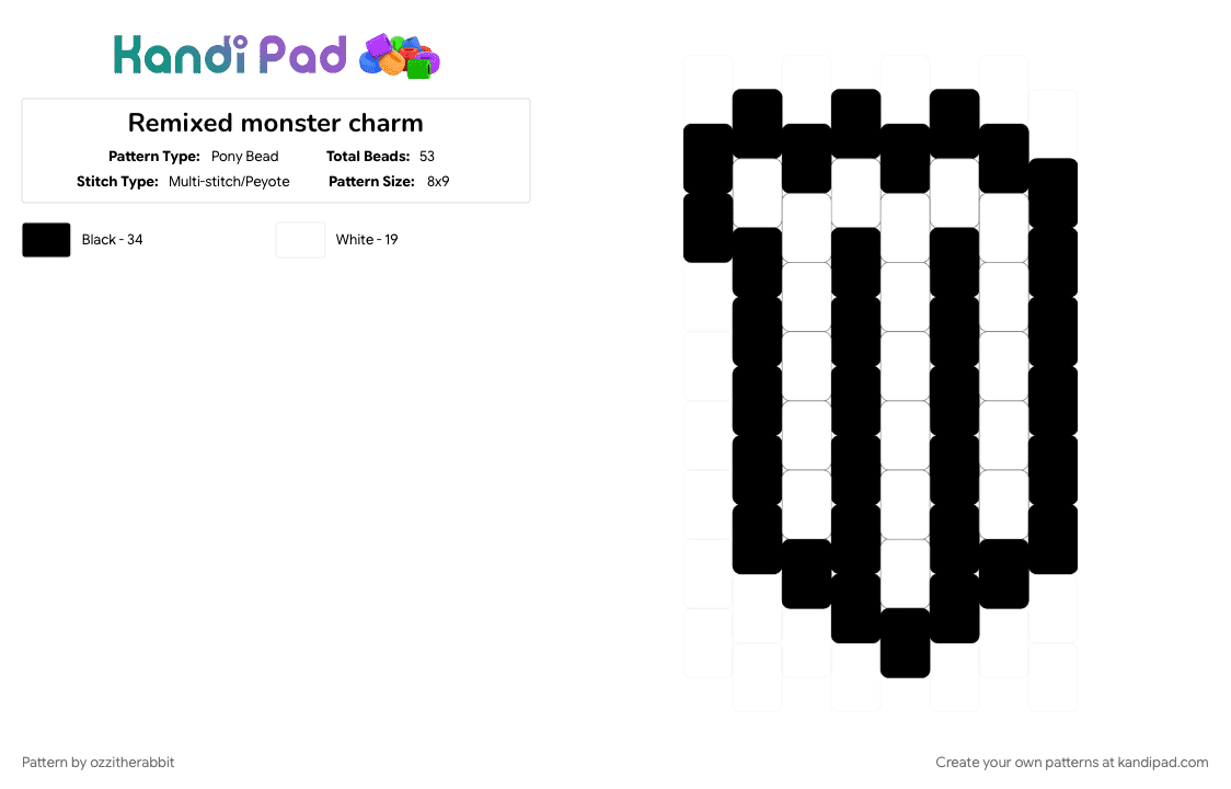 Remixed monster charm - Pony Bead Pattern by ozzitherabbit on Kandi Pad - black, white