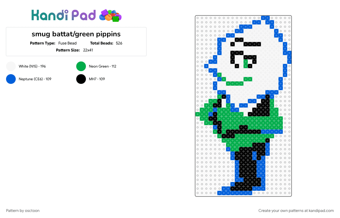 smug battat/green pippins - Fuse Bead Pattern by osctoon on Kandi Pad - battat, battat deltarune, blue, deltarune, green, green pippins, pippins, sprite, undertale, video game
