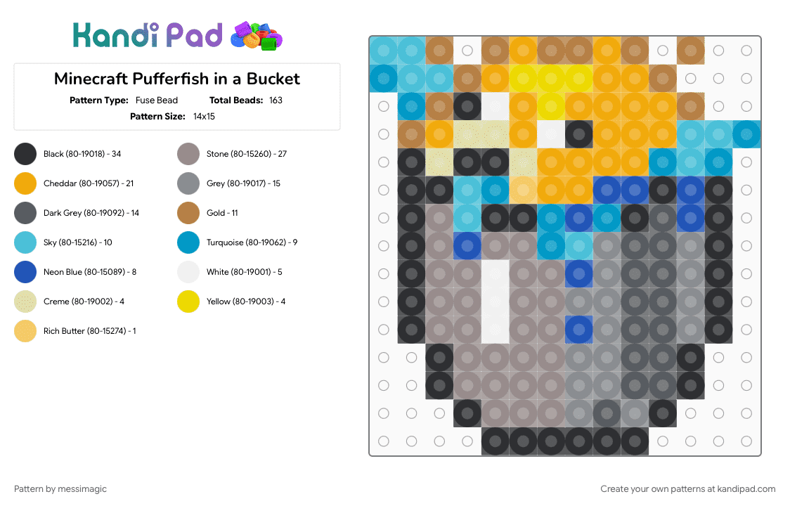 Minecraft Pufferfish in a Bucket - Fuse Bead Pattern by messimagic on Kandi Pad - gray, light blue, orange