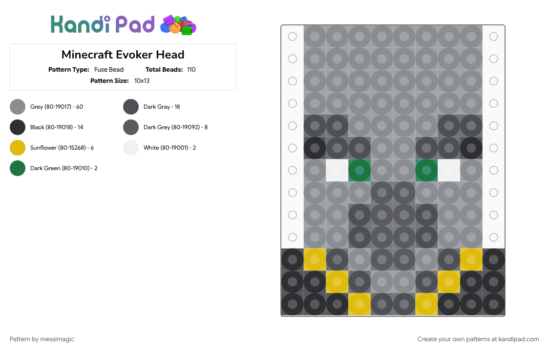 Minecraft Evoker Head - Fuse Bead Pattern by messimagic on Kandi Pad - 