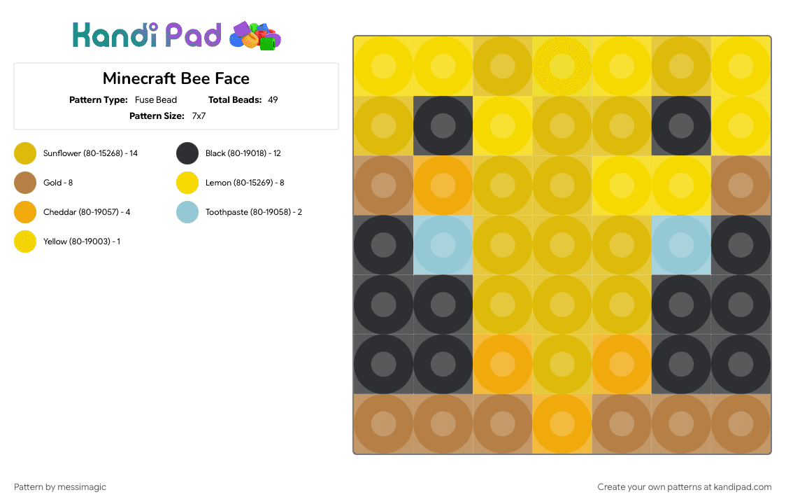 Minecraft Bee Face - Fuse Bead Pattern by messimagic on Kandi Pad - 