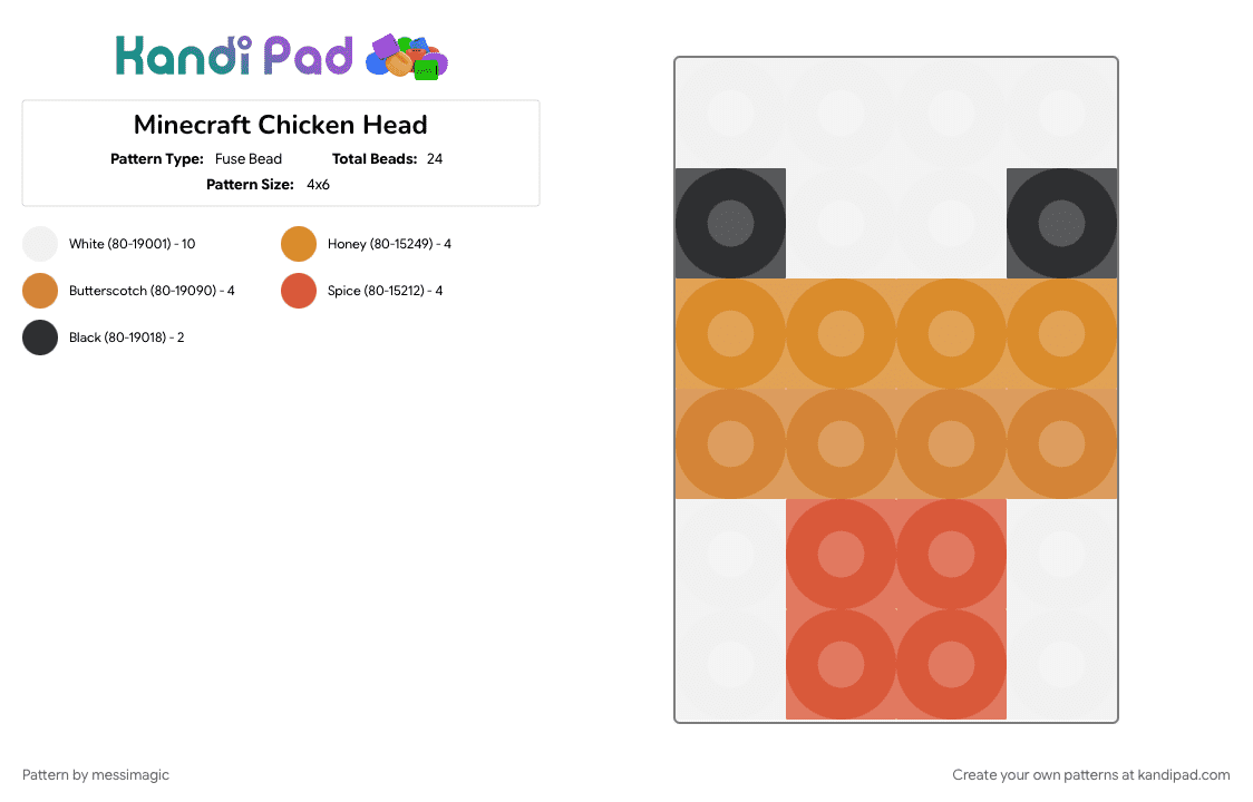 Minecraft Chicken Head - Fuse Bead Pattern by messimagic on Kandi Pad - 
