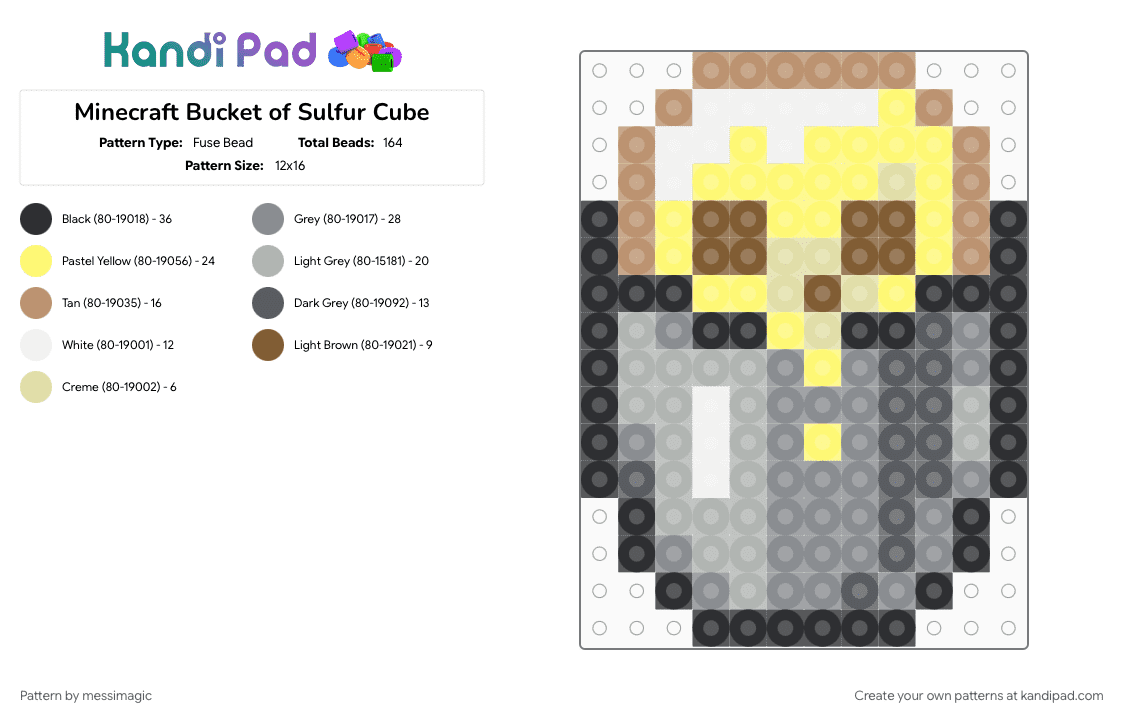 Minecraft Bucket of Sulfur Cube - Fuse Bead Pattern by messimagic on Kandi Pad - beige, gray, yellow