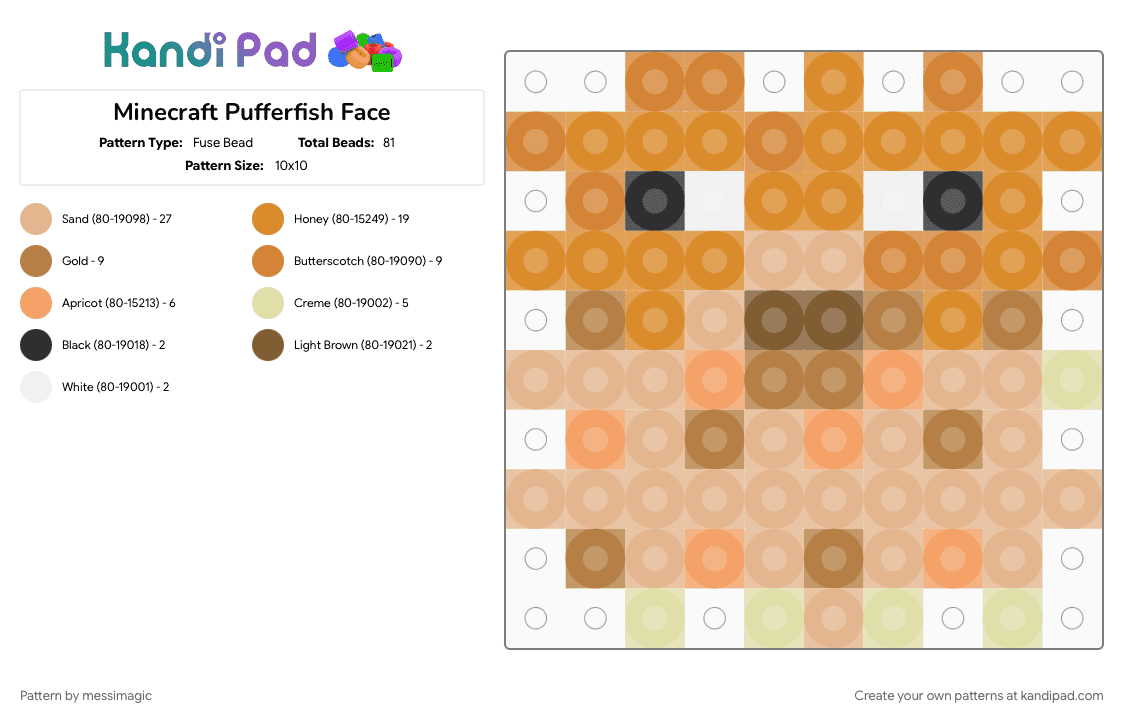 Minecraft Pufferfish Face - Fuse Bead Pattern by messimagic on Kandi Pad - beige, orange