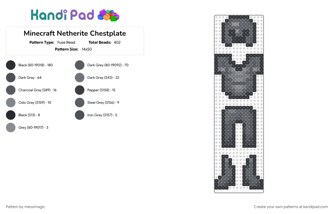 Minecraft Netherite Armour Set - Fuse Bead Pattern by messimagic on Kandi Pad - gray
