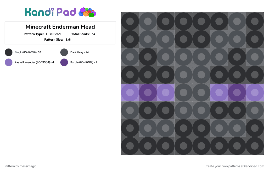 Minecraft Enderman Head - Fuse Bead Pattern by messimagic on Kandi Pad - 