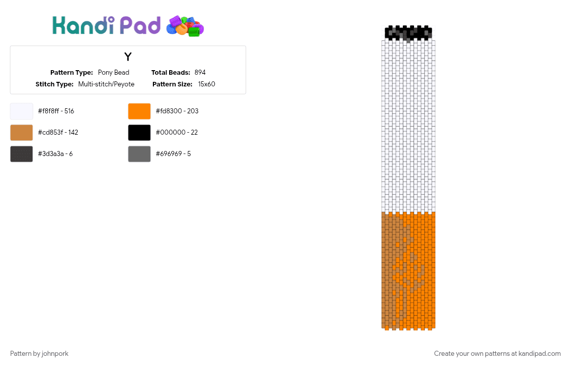 Y - Pony Bead Pattern by johnpork on Kandi Pad - orange, white