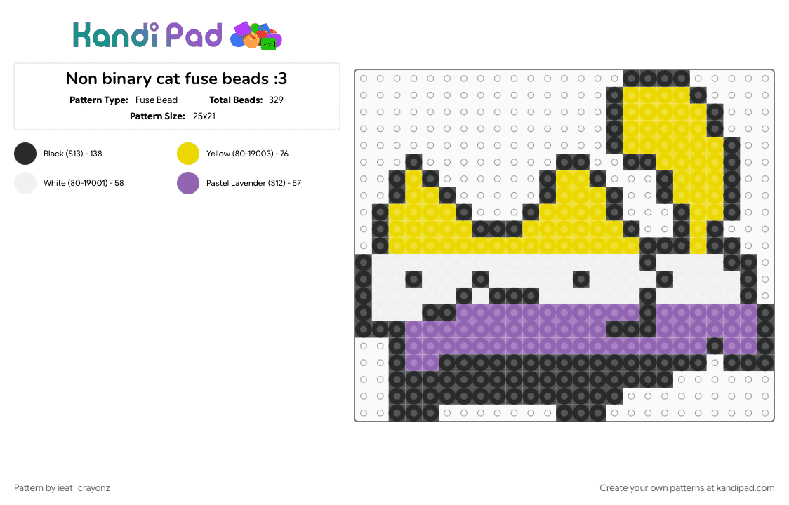 Non binary cat fuse beads :3 - Fuse Bead Pattern by ieat_crayonz on Kandi Pad - pink, yellow