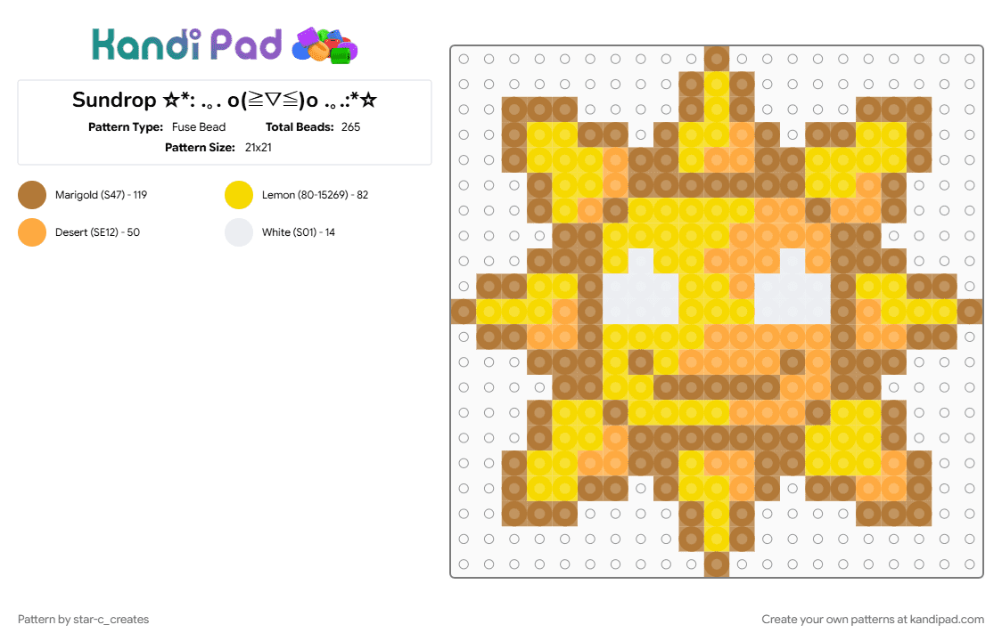 Sundrop ☆*: .｡. o(≧▽≦)o .｡.:*☆ - Fuse Bead Pattern by star-c_creates on Kandi Pad - character, five nights at freddys, fnaf, fnaf sb, gaming, sun, sundrop, tan, video game, yellow