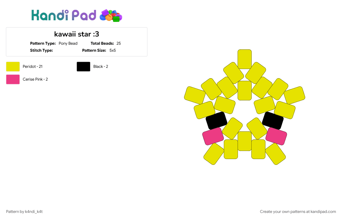 kawaii star :3 - Pony Bead Pattern by k4ndi_k4t on Kandi Pad - yellow