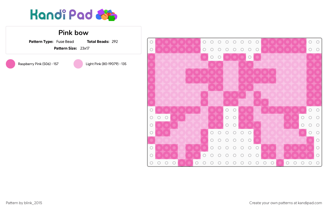 Pink bow - Fuse Bead Pattern by blink_2015 on Kandi Pad - cotdbows, cute, pink