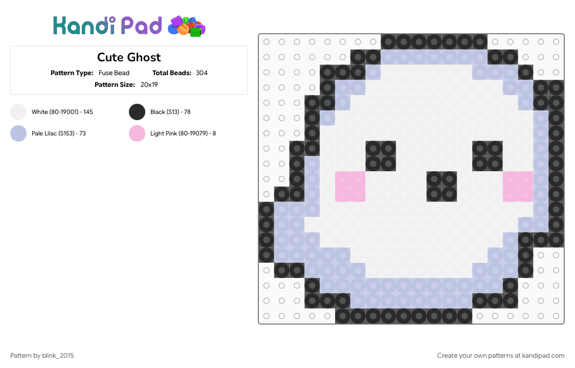 Cute Ghost - Fuse Bead Pattern by blink_2015 on Kandi Pad - cute, kawaii, pink, white