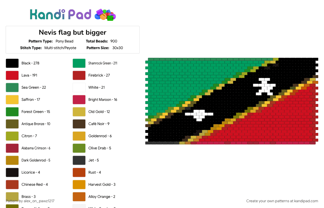 Nevis flag but bigger - Pony Bead Pattern by alex_on_pawz1217 on Kandi Pad - 