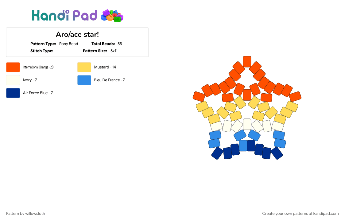 Aro/ace star! - Pony Bead Pattern by willowsloth on Kandi Pad - 