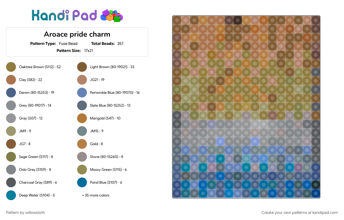 Aroace pride charm - Fuse Bead Pattern by willowsloth on Kandi Pad - blue, gold, gray, tan