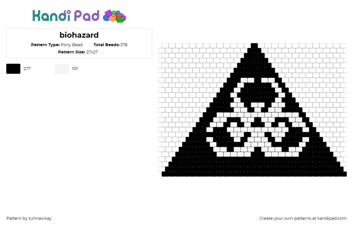 biohazard - Pony Bead Pattern by tuhnawkay on Kandi Pad - biohazard,toxic,symbol,poison,danger,geometric,bikini,black,white